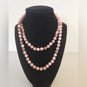 Rhodonite Gemstone Necklace Mauve Pink | 34” Long Natural Stone Beads